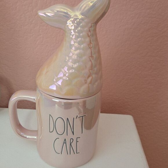 Rae Dunn Mermaid Hair Ceramic Mug With Tail Lid Irridescent - Picture 3 of 5